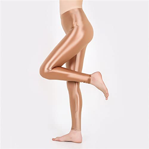 Image of cloudmall Women Sexy Semi Opaque Pantyhose Running Tights Yoga Leggings Oil Shiny Stocking