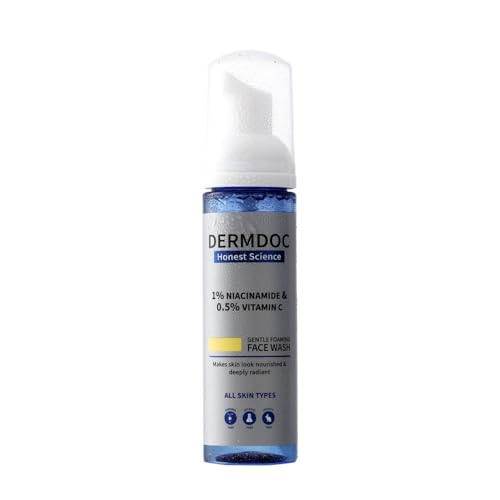 Image of DERMDOC by Purplle 1% Niacinamide & 0.5% Vitamin C Foaming Face Wash for Glowing Skin (80 ml) | Skin Cleansing | Foaming Face Wash for Oily Skin | Oil-Free Face Wash