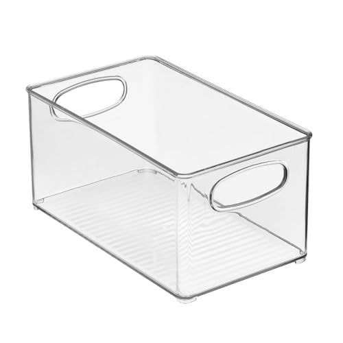 Image of mDesign Plastic Kitchen Organizer - Storage Holder Bin with Handles for Pantry, Cupboard, Cabinet, Fridge/Freezer, Shelves, Counter - Holds Canned Food, Snacks - Ligne Collection - 4 Pack - Clear