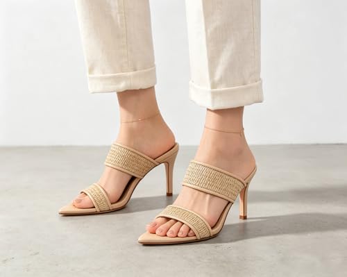Image of vivianly Clear Pointed Toe Heels Sandals Transparent Strap Stiletto High Heels Slip on Mules for Women