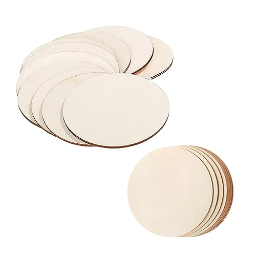 20 Pcs Unfinished Wood Discs - Plain Round Predrilled Circles for Crafts Painting & Home Decoration - DIY Coasters