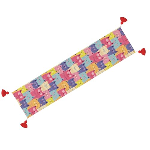 Chemin de table de Noël en tissu imprimé chat mignon pour table de cuisine