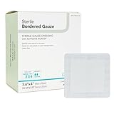 DermaRite's Sterile Bordered Gauze Dressing with Adhesive Border - Flexible Non-Linting Material, First-Aid, Individually Packaged - 3-3/5 in. x 4 in., 1 Count, 50 Packs, 50 Total