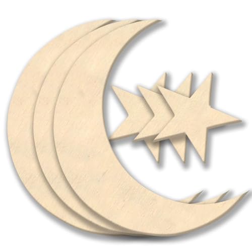 The Crafts Outlet 4-in Family of Wood Shape 4mm Thick Shape (Moon and Star) Medium Unfinished Plywood, 3-Pack