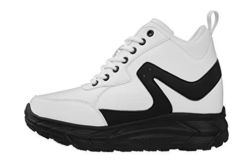 Image of CALTO Men's Invisible Height Increasing Elevator Shoes - White /Black Lace-up High-Top Hiking Style Sneaker Boots - 4 Inches Taller - S22773 - Size 11 D(M) US