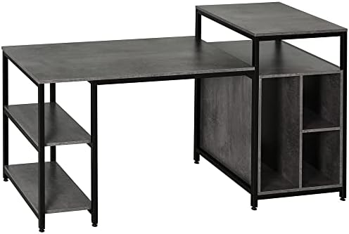 HOMCOM 68 Inch Office Table Computer Desk Workstation Bookshelf with CPU Stand, Spacious Storage Shelves & Chic Modern Woodgrain Design, Grey