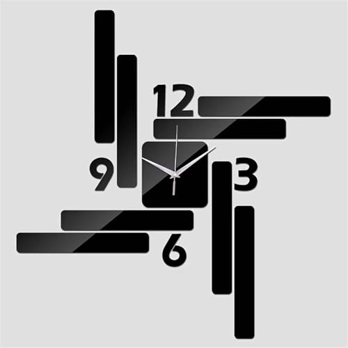 Reloj de pared moderno DIY con pegatina 3D rectangular decorativa negra 4