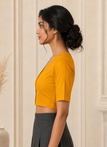 Image of Yash Gallery Women's Rayon Lycra Front Open Hook Stretchable Blouse