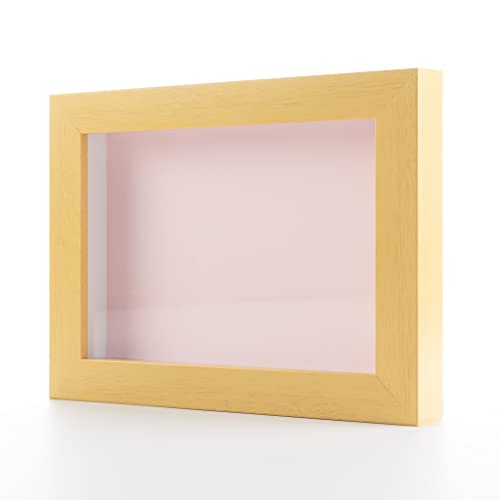 Natural 9x12 Wood Shadow Box Picture Frame with Pink Acid-Free Backing UV Acrylic & Hanging Hardware - with 3/4