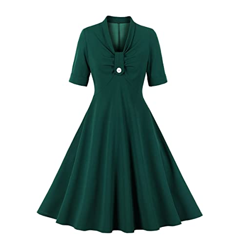 Wellwits Vestido vintage de cóctel formal con cuello en V para mujer, verde oscuro, 14-16 Cover