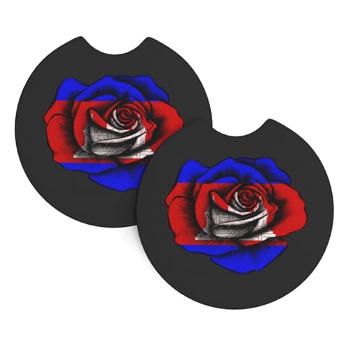 Lot De 2 sous-Verres pour Voiture Drapeaux Et Fleurs du Cambodge Porte-Gobelet pour Boissons Absorbant Imperméable sous-Verre pour Voiture, pour Camion, Faire La Fête, SUV, 6.9cm