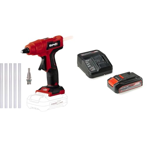 Einhell Pistola termofusible a batería - TE-CG 18 Li Power X-Change, 18 V, temperatura 170°C, calentamiento 120 s, diámetro barra 11 mm, incluye 5 barras y 1 batería de 2.5Ah y cargador individual