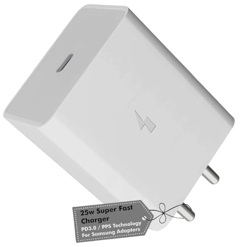 Image of HANYCONY 25W Type-C Super Fast Charging Adapter | for Samsung Galaxy S A M F Series - S23 S22 S21 21 FE S20 M14 M34 M54 M53 M33 A34 (Charger Only) | Original Rapid Charging (White)