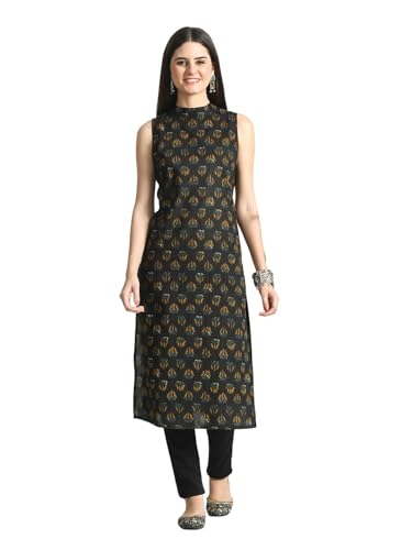Image of feranoid Unique Printed Choker Neck Back Button Sleeveless Long Kurti