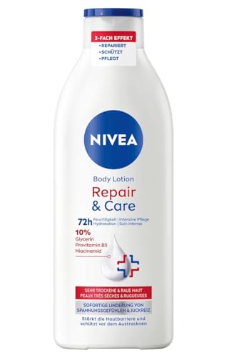 3 x NIVEA Body Lozione – Repair & Care – Allevia la pelle secca e tonda – 400 ml