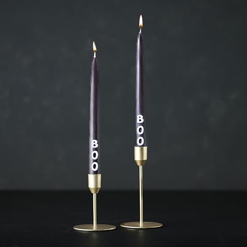 Velas de Halloween – Paquete de 2 velas negras con letras rojas 'Boo', varillas de vela cónicas no perfumadas, decoración de mesa de Halloween