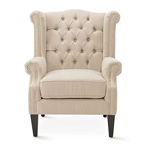 G&J WOODEN PLACE Solid Wood Upholstered Arm Chair WingBack Chair for
