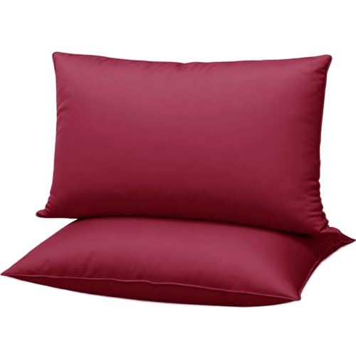 Image of Flat Ultra Thin Bed Pillows King Size Pillow Set of 2 Extra Soft Down Alternative for Stomach Back Sleeper Burgundy 20x36inches