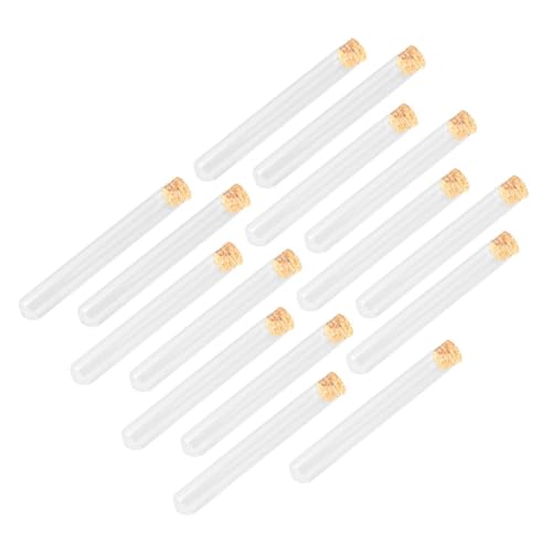 Cabilock 15個丸底ガラス試験管 木製コルク栓付き 透明 耐久性 実験用 室内園芸 手工芸用 コンパクト収納可能