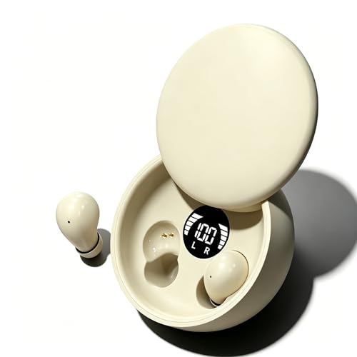 NVXMANIYK Sleep Earbuds Bluetooth 5.4 Mini Invisible Noise Blocking Sleeping Headphones Hidden Earbuds with LED Display for Small Ears for Side Sleepers Meditation Travel Gym Workout (Khaki)