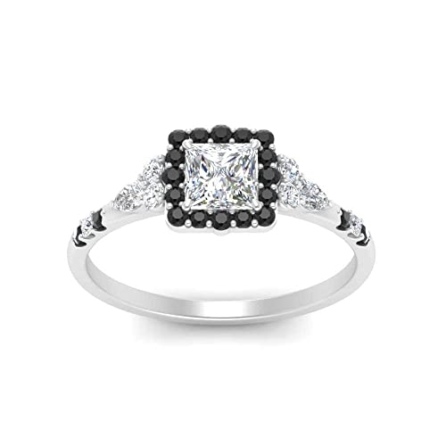 Image of Choose Your Color 925 Sterling Silver Princess Shape Petite Engagement Rings Halo Edwardian Engagement Ring Everyday Wedding Jewelry Handmade Gifts for Wife : US Size 4 to 12