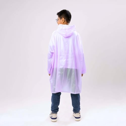 Image of haus & kinder Kids Raincoat with Hood - Waterproof PVC, Free Size, Lilac Poncho with Pockets 1 Pc