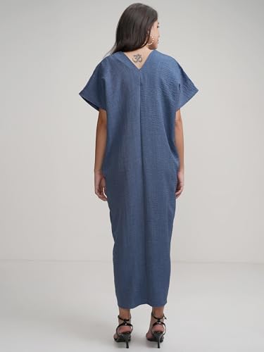 Image of Tokyo Talkies Women's Dresses for Women | Solid Color | Kaftan Style | Holiday Midi Dress | Short Kaftan Sleeves | Relaxed & Elegant