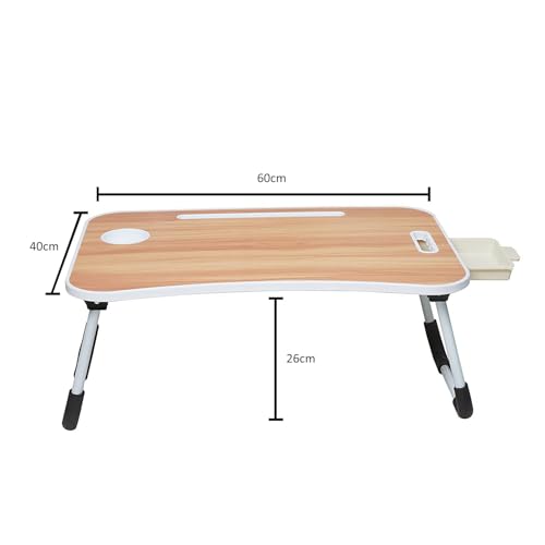 Image of Amazon Basics Engineered Wood Foldable Laptop Table with Cup Holder, Tablet Groove and Mini Drawer (60L x 40W x 26H cm, Brown)
