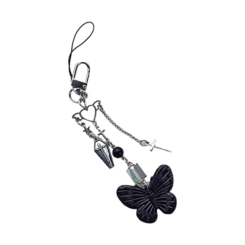 バタフライキーチェーンギフトハートクロスキーリング