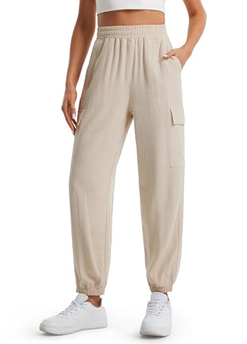 Libin Womens Cargo Linen Pants High Waisted Summer Casual Beach Parachute Travel Trousers Lightweight Joggers with Pockets