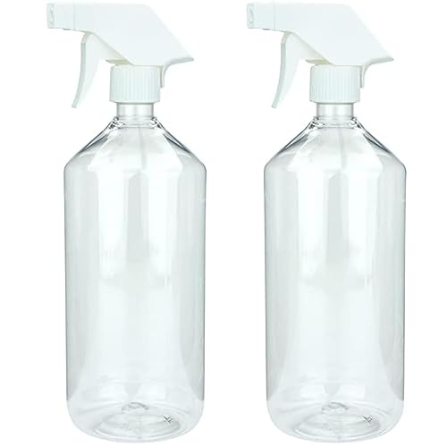 mikken 2 Sprühflaschen 1000 ml Kunststoff PET für Reinigungsmittel, Pflanzen, Haare, etc