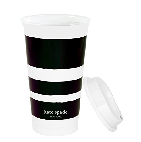 Kate Spade New York Black/White Reusable Coffee Cups With Lids, Travel Tumbler Set Of 4, 16Oz Bpa-Free Plastic Cups With Lids, Coffee Mugs For Hot Or Cold Drinks, Dots And Stripes #TOP3