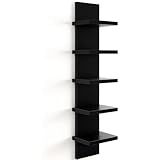 Laneryin Wall Shelf Bookcase, Wooden 5 Tier Wall Shelves Unit, Storage Organizer Shelf, Compact Vertical Floating Shelves For Bedroom, Living Room, Bathroom, Kitchen, Office (Black)