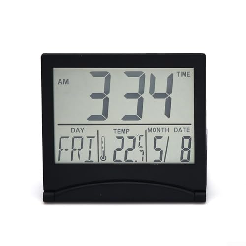 Honseadek Réveil de bureau pliable numérique LCD avec calendrier, affichage de la température et fonction snooze pour la maison, le bureau et les voyages