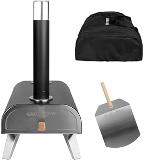 George Foreman Outdoor 12 Inch Wood Pellet Portable Wood Fired Pizza Oven Black with Paddle and Carry Bag, BBQ Oven & Smoker, Foldable Legs GFWPPO1BPC
