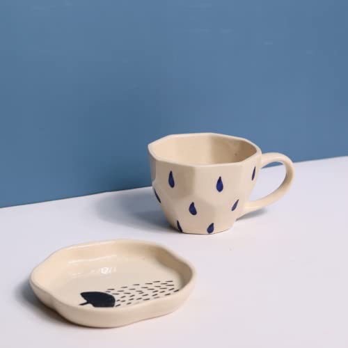 Image of WEAVING HOMES Ceramic Raindrop Mug & Umbrella Dessert Plate (Set of 2) - Mugs, Plates, Ceramic Mugs, Dessert Plates, Coffee Mugs, Mug & Plate Set, Tea Mugs