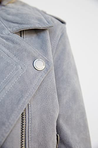 [BLANKNYC] womens Luxury Clothing Cropped Suede Leather Motorcycle Jackets, Comfortable & Stylish Coats, Cloud Grey, Small - Thumbnail 4