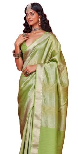 Image of SWORNOF Women's Woven Khadi Georgette Silk Saree With Unstitched Blouse Piece