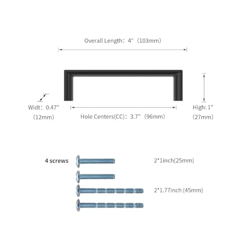 Image of 6 Pack 3.75 Inch(96mm) Kitchen Cabinet Handles Matte Black Cabinet Pulls