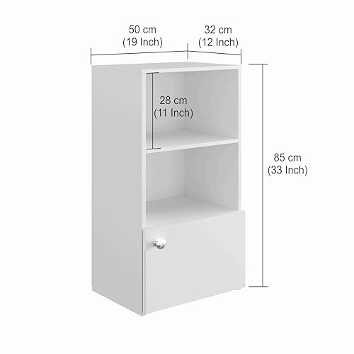 Image of FURNEASER Vivid Wooden Bookshelf Cabinet with Door & Open Shelves | Modern Bookcase Storage Organizer for Living Room, Bedroom & Office | Engineered Wood - DIY (Exotic Teak)