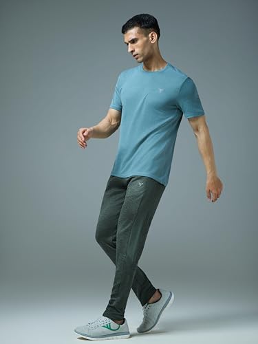 Image of TECHNOSPORT Men's Melange Slim Fit Techno Dry Trackpants Drawstring 2-Pocket Polyester Joggers for Gym Running Workout UPF50+ Anti Odour