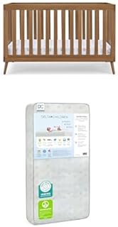Delta Children Essex 4-in-1 Convertible Baby Crib, Chestnut Twinkle Galaxy Dual Sided Recycled Fiber Core Crib and Toddler Mattress (Bundle)
