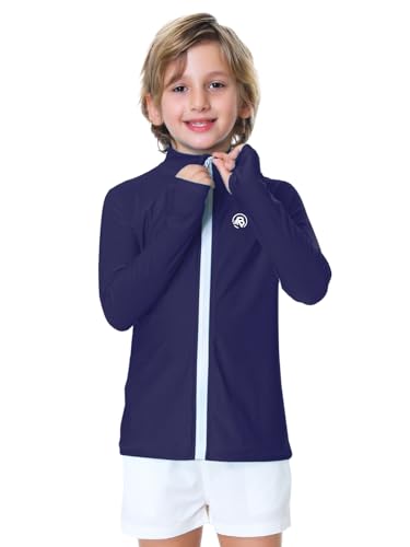 Image of AOBUTE Unisex Kids Zipper Rash Guard Boys UPF 50+ UV Protection Sun Shirt with Thumb Hole 3-12 Years
