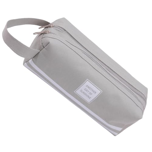 Estojo de lápis criativo de lona de camada dupla de grande capacidade, 2 peças, simples, cor sólida, bolsa de armazenamento portátil para estudante, Bege, 20*8*8cm