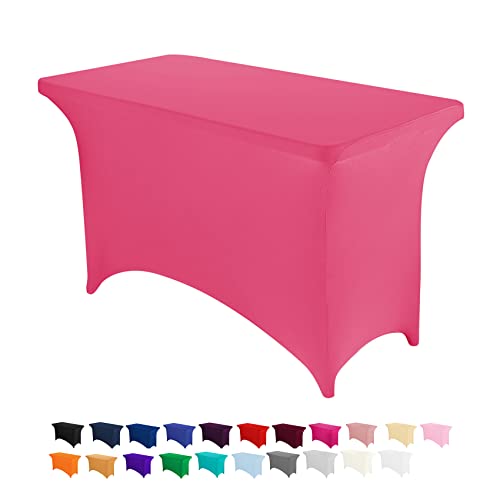 Image of Peomeise 4FT Spandex Table Cover Rectangular Stretch Spandex Tablecloth (Hot Pink,4FT)