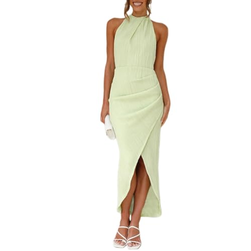 SOUTHJIELING Damen Neckholder-Kleid, ärmellos, gerüscht, figurbetontes Kleid, Schlitz, Cocktailkleid