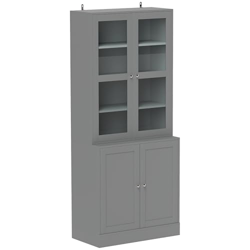 HOMCOM Bibliothèque vitrine, Meuble de Rangement à 6 Niveaux avec 4 Portes Dont 2 en Verre trempé, étagères réglables, Style Moderne, pour Salon, Bureau,...