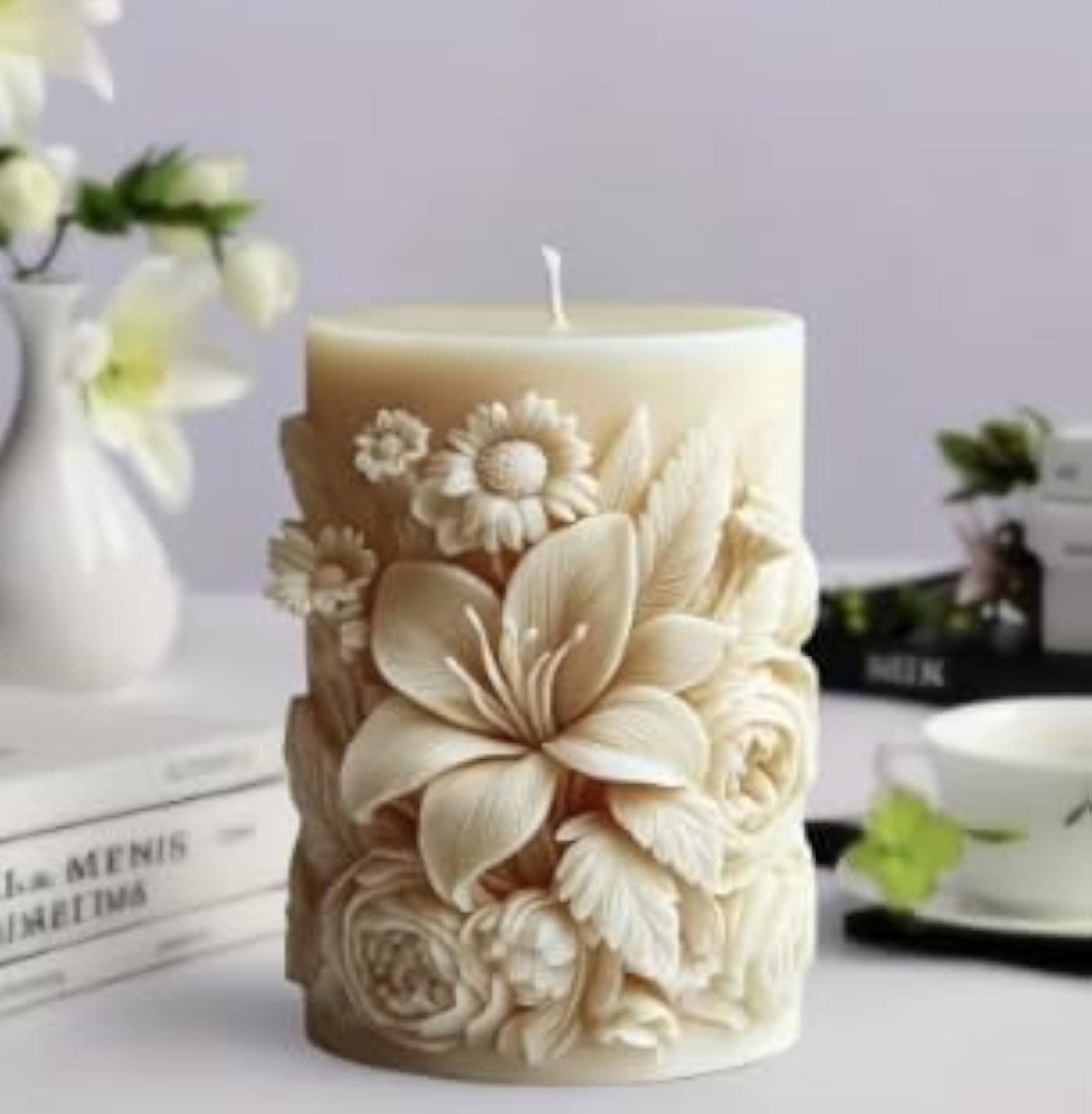 Blooming Flower Pillar Candle, Silicone Rectangle Shape