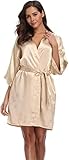 WJLYDM Damen Satin Bademantel Satin Robe Weibliche Intim Dessous Nachtwäsche Seidig Braut Hochzeit Geschenk Casual Kimono Bademantel Kleid Nachthemd Sexy Nachtwäsche FüR Spa Und Hotel(Champagne,XXXL)