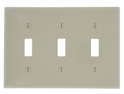 Image of Ivory , 3 Gang : Leviton 80711-I 3-Gang Toggle Device Switch Wallplate, Ivory